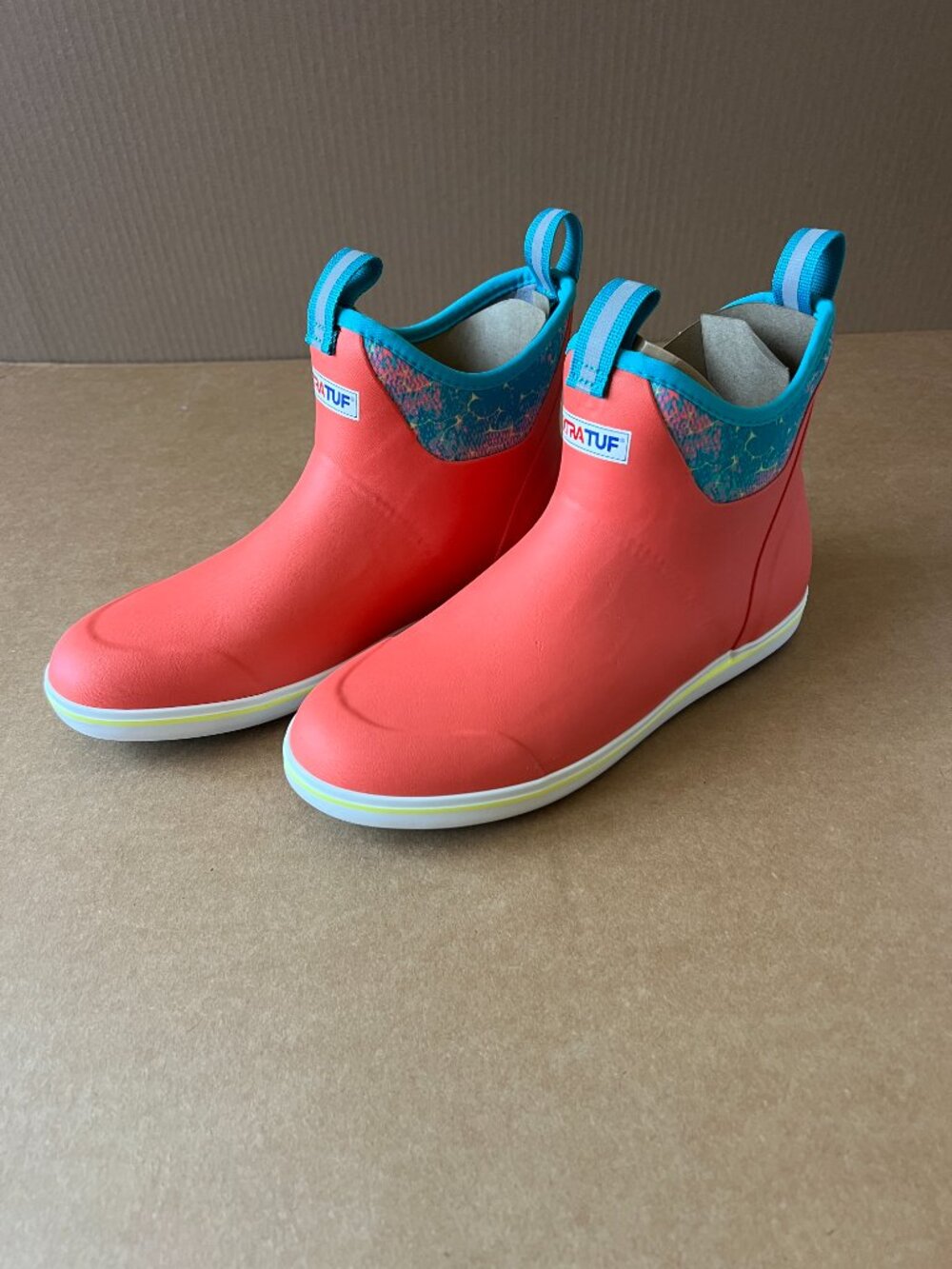 XTRATUF Women 11 Deck Ankle Boot Waterproof Non Slip Non Marking Coral and Teal